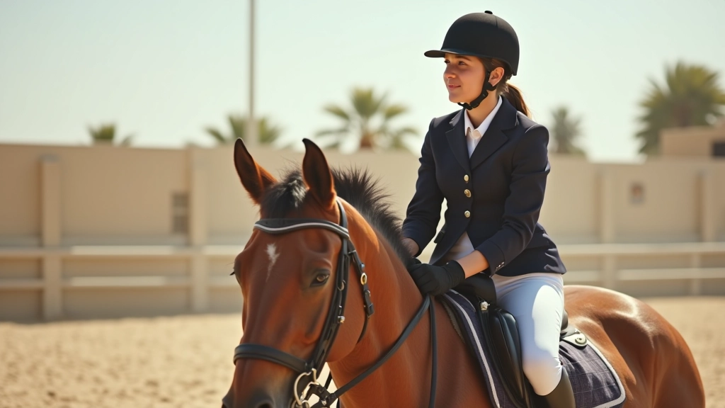 مدرب يوضح الوضعية الصحيحة للفارس على الحصان في حلبة التدريب