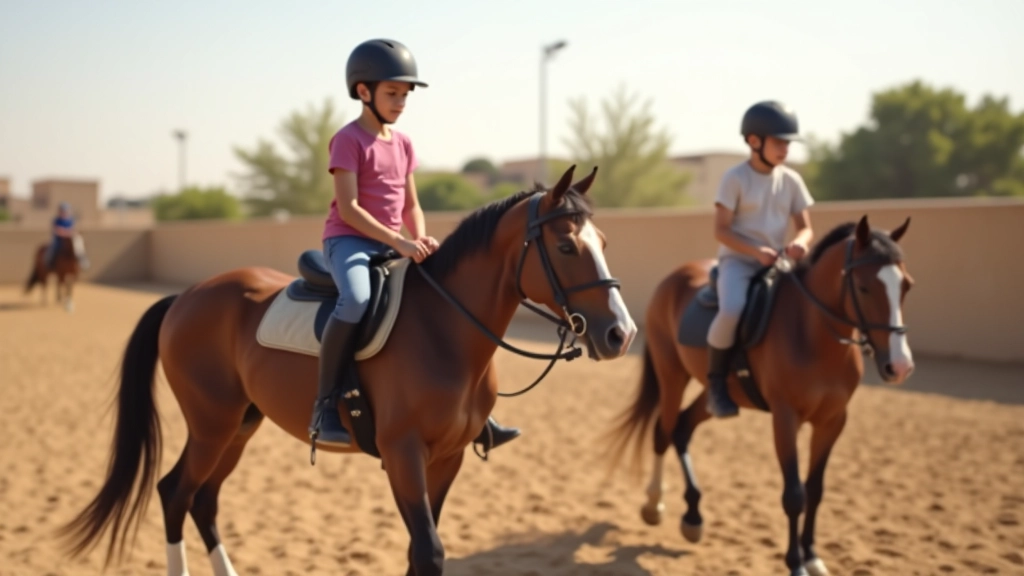مدرب يعلم مجموعة من الأطفال مهارات الفروسية الأساسية